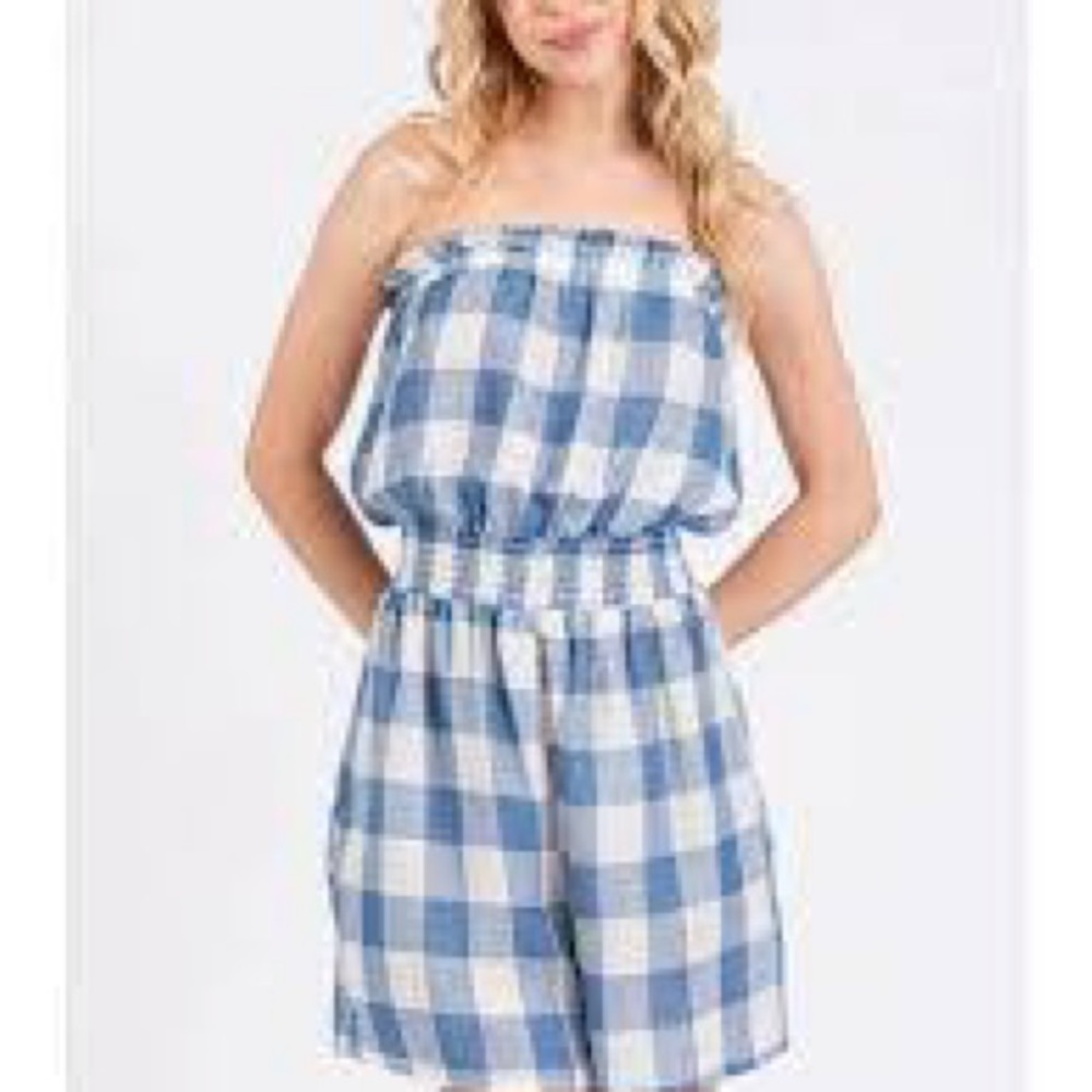 Final Touch Navy and White Checkered Romper - Picture 7 of 7